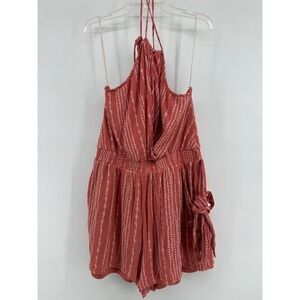 B.original Shoe Fly Coral Aztec Print Halter Neck Romper Women's M